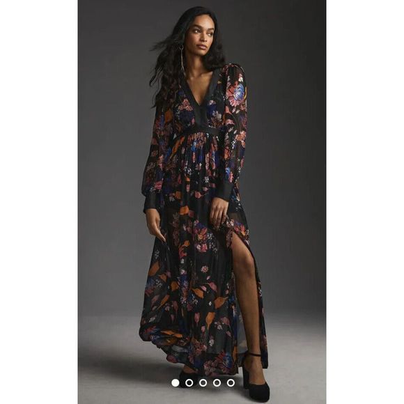 New Anthropologie Maeve Deep-V Printed Maxi Dress Size US2